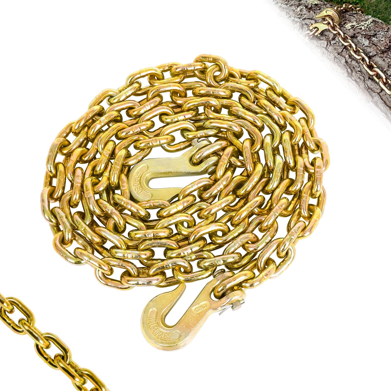 Transport Binder G80 3/8'' Chain x 10FT with Clevis G70 Hooks 5400 lbs, The Binder Chain Safe Working Load Chain for G80 Transporting Towing