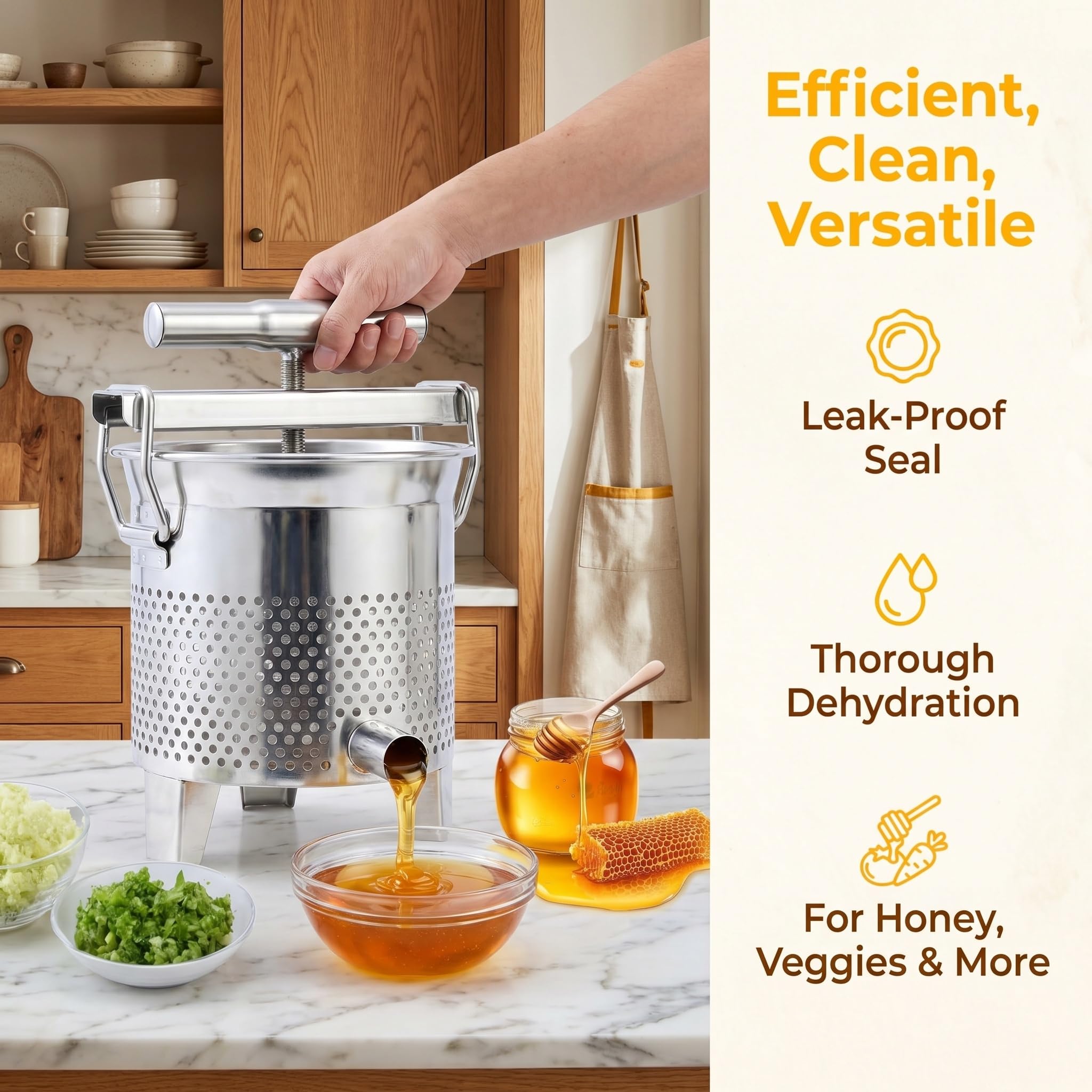 Macchina per estrarre il miele, pressa manuale per miele da 1,8 l, filtro per apicoltura in acciaio inossidabile 304 con ampia apertura conica e fori di drenaggio per miele e vino