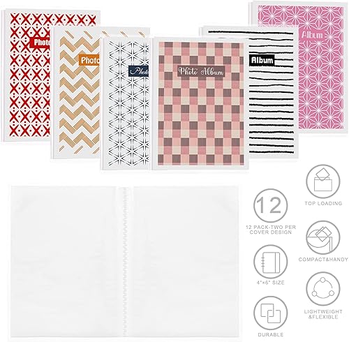 Miniatura 3 de Paquete de 12 mini álbumes de fotos de 4 x 6 pulgadas para fotos con insertos decorativos extraíbles, cubierta transparente flexible, álbum de