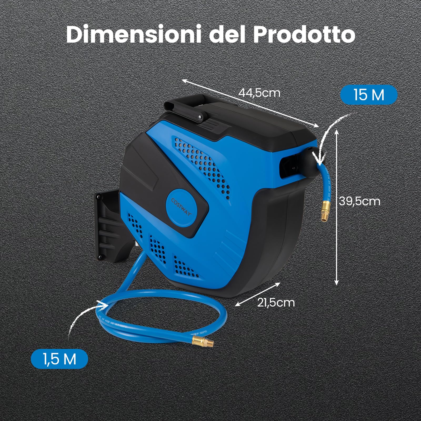 RELAX4LIFE Avvolgitubo da Parete per Irrigazione, Avvolgitore Tubo Acqua Retrattile, 15+1,5 m/20+2 m/30 m, con Supporto Orientabile a 180°, Kit Completo per Irrigazione Efficace, Prato, Giardino (15m)