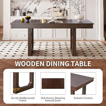 7 Piece Extendable Dining Table Set, Farmhouse Extendable Table with 18 Move Leaf, 78 Rustic Wooden Kitchen Table and 6 Upholstered Chairs, Expanding Table Set for Dining Room (Brown-KA06)