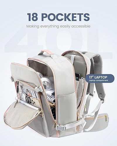Miniatura 10 de LOVEVOOK Mochila de viaje para mujeres y hombres como artículo personal aprobado por vuelo, equipaje de 40 L, Beige, Mochila de viaje, mochila de