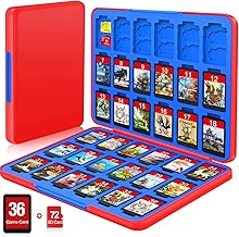 CYKOARMOR Switch Game Case for Nintendo Switch/OLED/Lite, Switch Game Holder with 36 Games Storage and 72 Memory Cartridge Slots, Portable Switch Game Card Case with Magnetic Closure, Red Blue