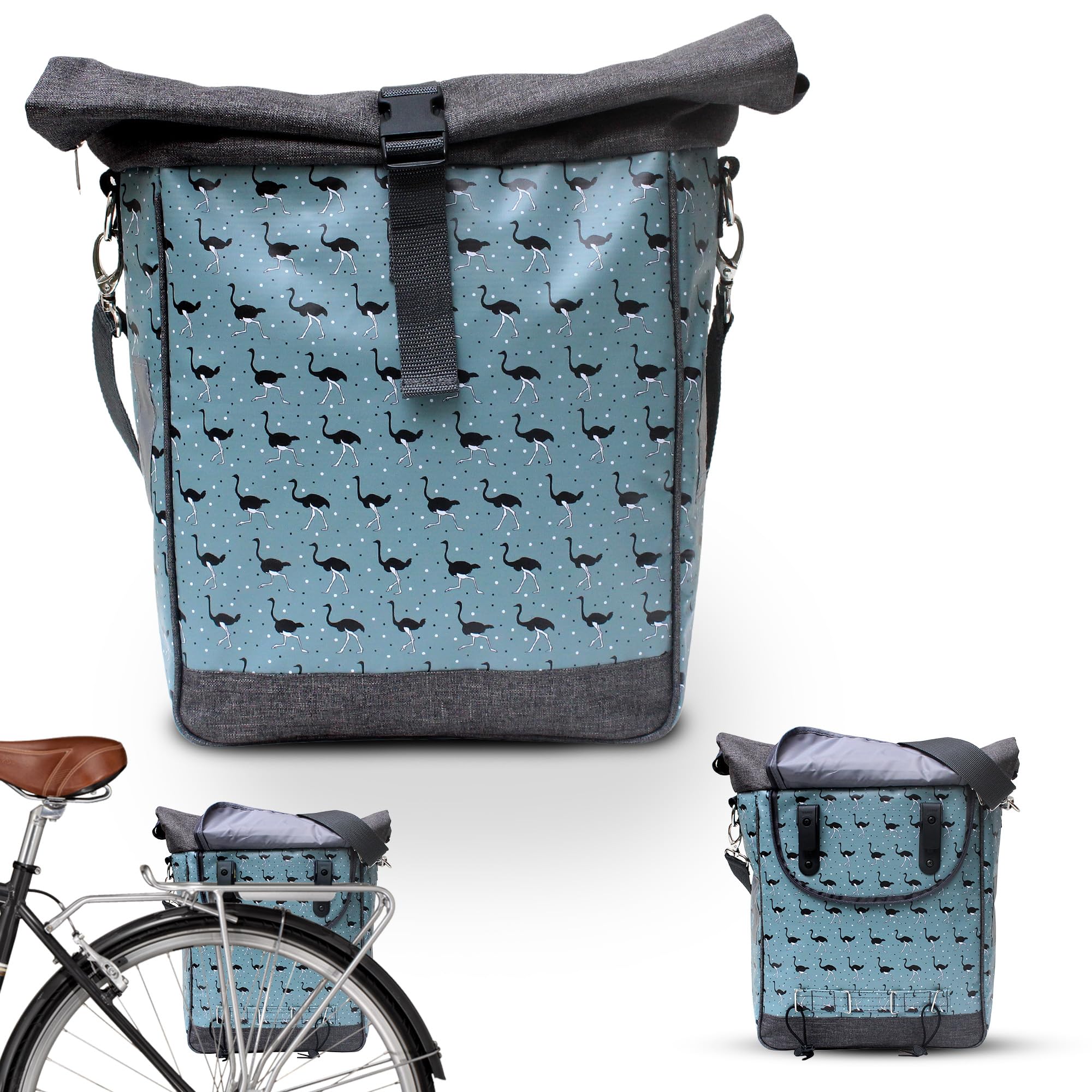 Alforja Trasera para Bicicleta con Portaequipajes, Impermeable, Hecha a Mano, Correa Ajustable, Estilo Vintage, Modelo Avestruz