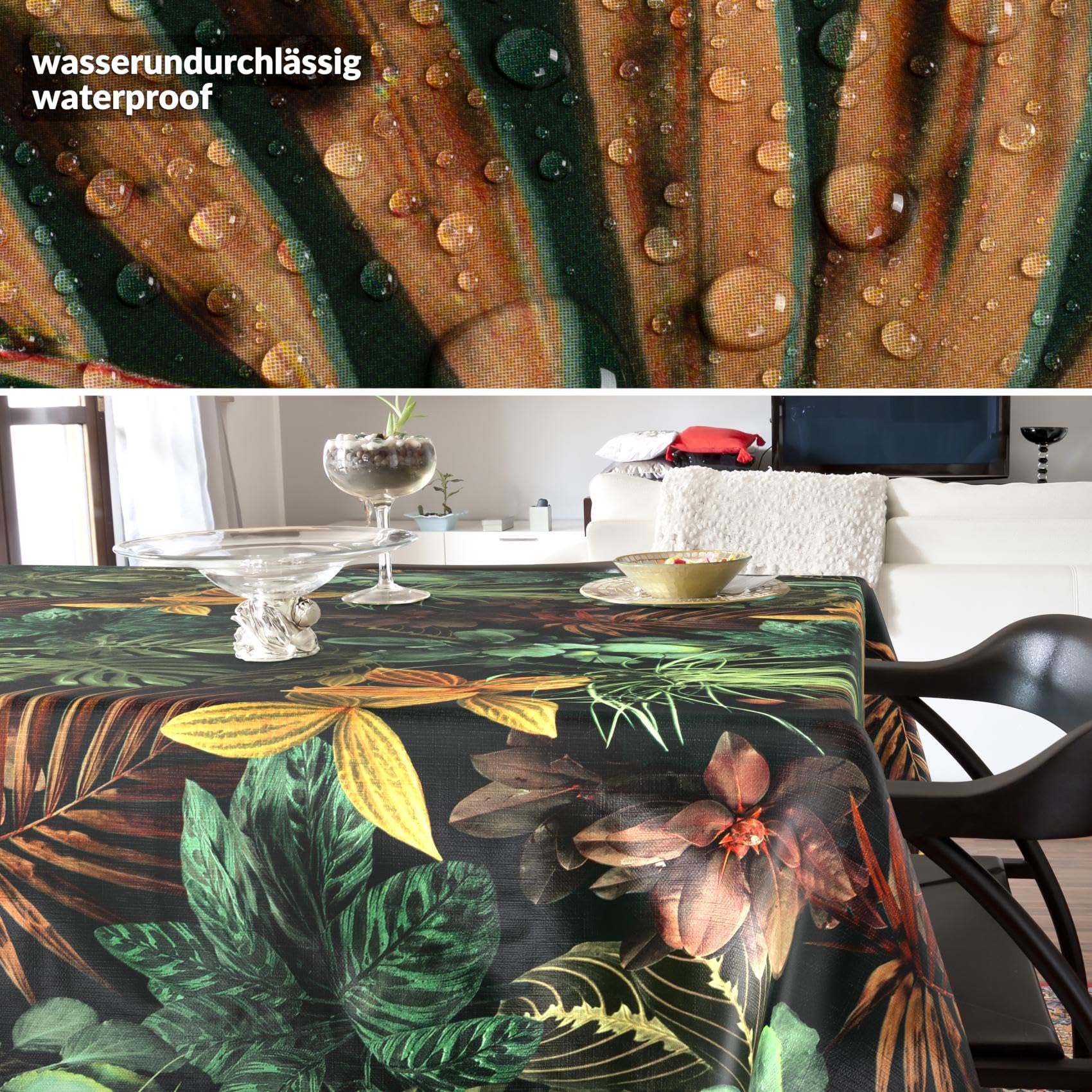 Wachstuchtischdecke Tischdecke abwaschbar Wachstischdecke pflegeleicht wasserabweisend Lotuseffekt Gartentischdecke Tropia 260 x 140 cm mit Saum (Eingefasst)