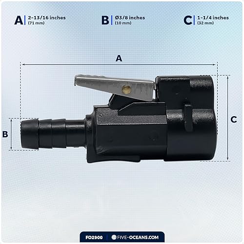 Miniatura 7 de Five Oceans Mercury 3/8" Barb Female Fuel Line Tank End Connector Mercury (Post-1998), reemplaza la pieza original Mercury 22-13563A6, 22-13563Q7,