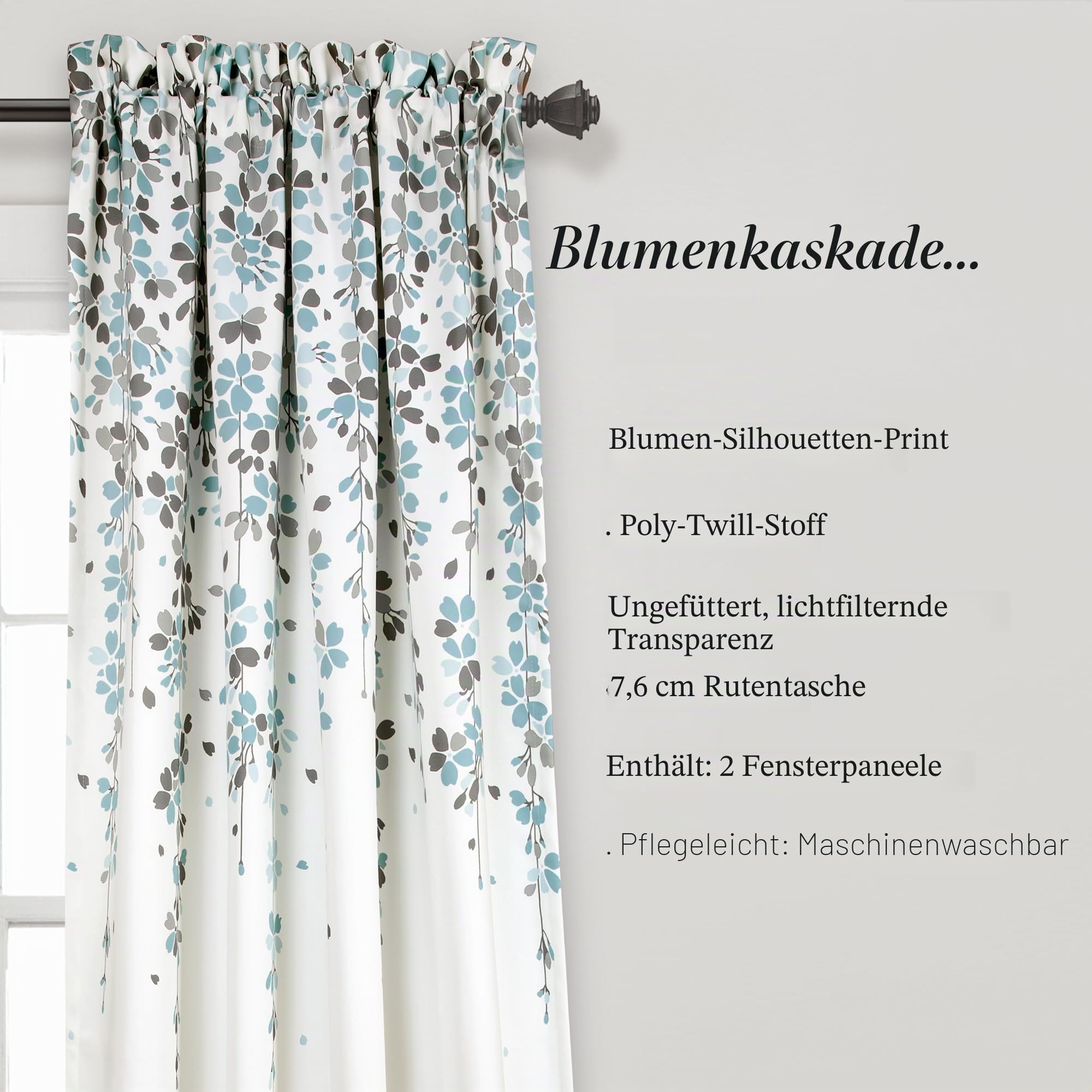 Lush Decor Verdunklungsvorhänge mit weinenden Blumen, für Wohnzimmer, Esszimmer, Schlafzimmer, 132 cm B x 160 cm L, Blau und Grau
