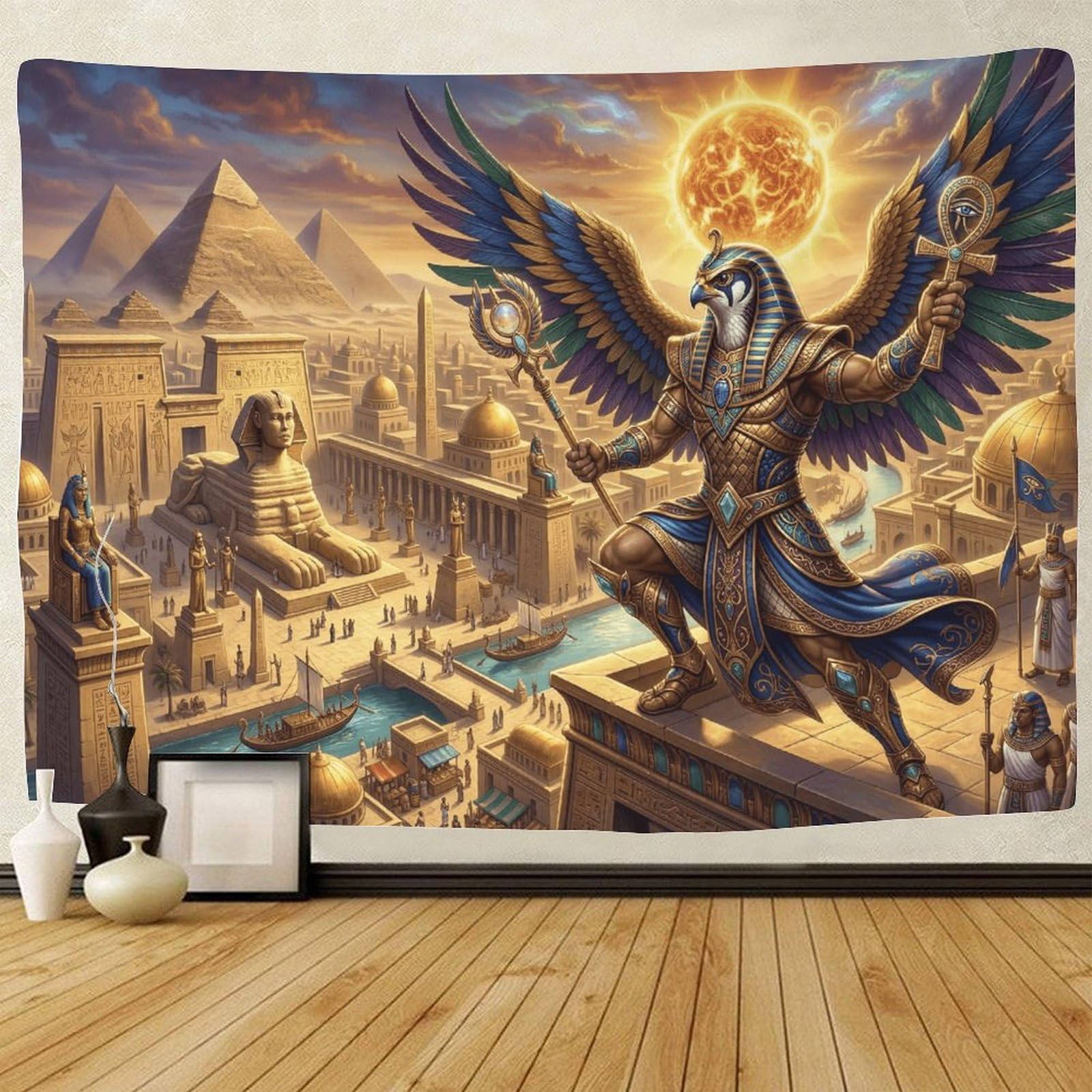 GPMNBCXZK Egyptian Horus Wall Tapestry for Home Bedroom Living Room 3D Printed Ancient Pyramid Wall Art Decor 180cmx230cm