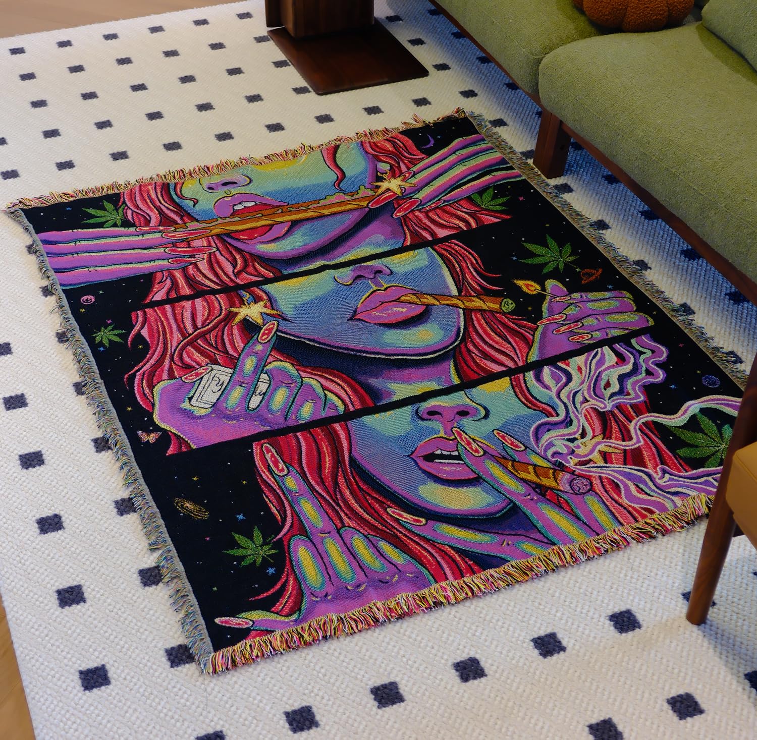 Trippy Room Decor gewebte Überwurfdecke für Couch, Bett, Lounge, Stuhl, Hippie, Trippy, Boho-Überwurf, Decke, Hippie, Hippie, Wandteppich, gewebte Überwürfe, Decken, Rauchen, Unkraut, Zubehör