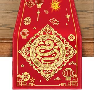 Chinese New Year Table Runner Red and Golden Zodiac Snake Happy 2025 Lunar New Year Table Cover China Spring Festival Lunar New Year Decor Chinese New Year Decorations for Home Party