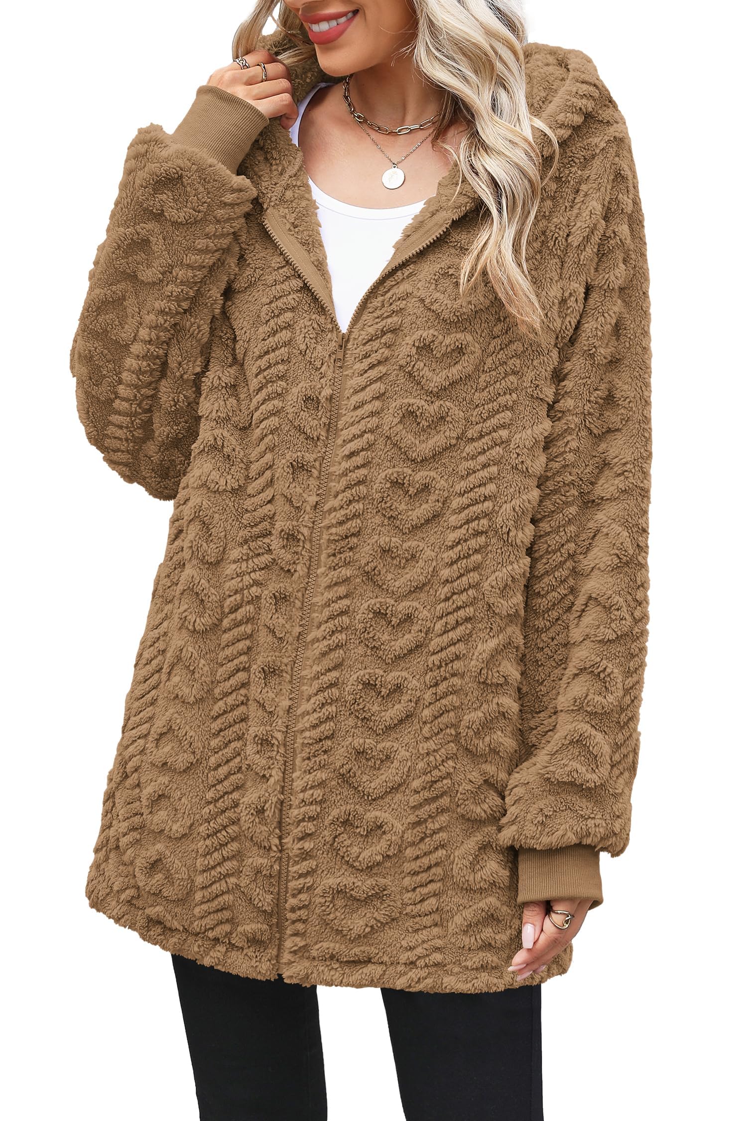 ReachMe Women's Oversized Sherpa Jacket Zip Up Fleece Hoodie