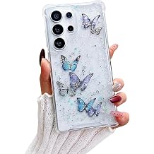Compatible with Samsung Galaxy S26 Ultra Case Clear Women Cute | Purple Butterfly Flexible TPU Stars Sparkle Glitter Shockproof Protective Phone Cover