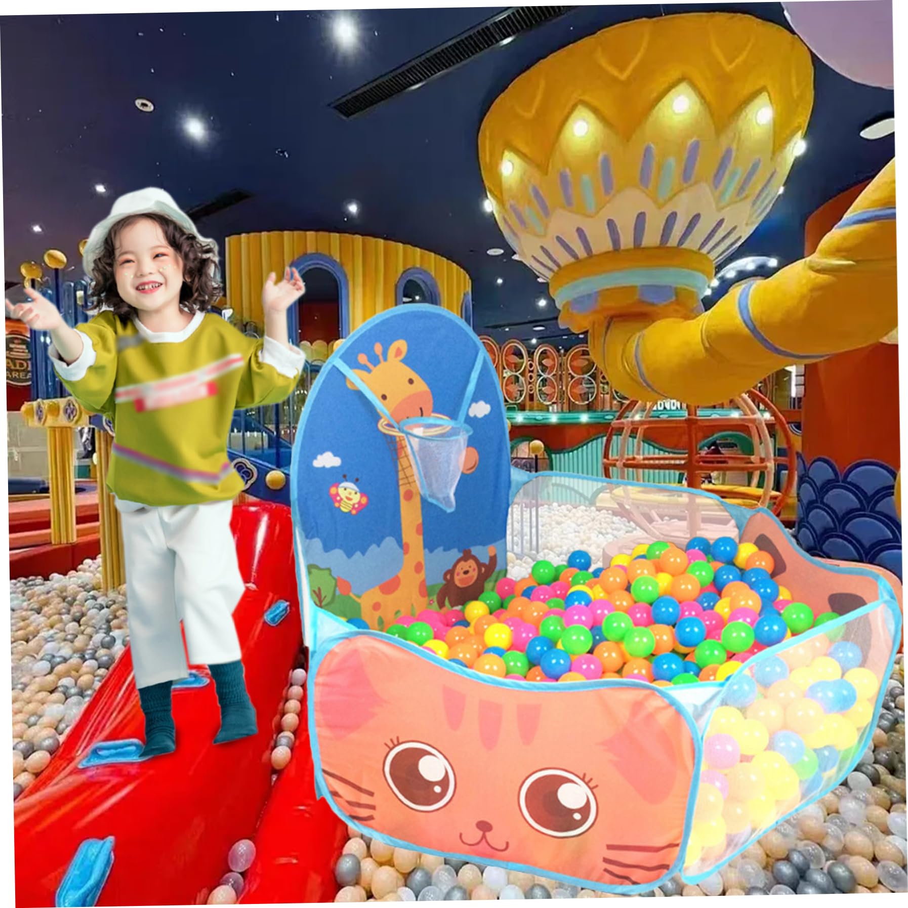 Piscina con Palline per Bambini, Vasca con Palline in Schiuma Pieghevole Pop-up con canestro da Basket, Resistente agli Strappi per i più Piccoli, Non Incluse