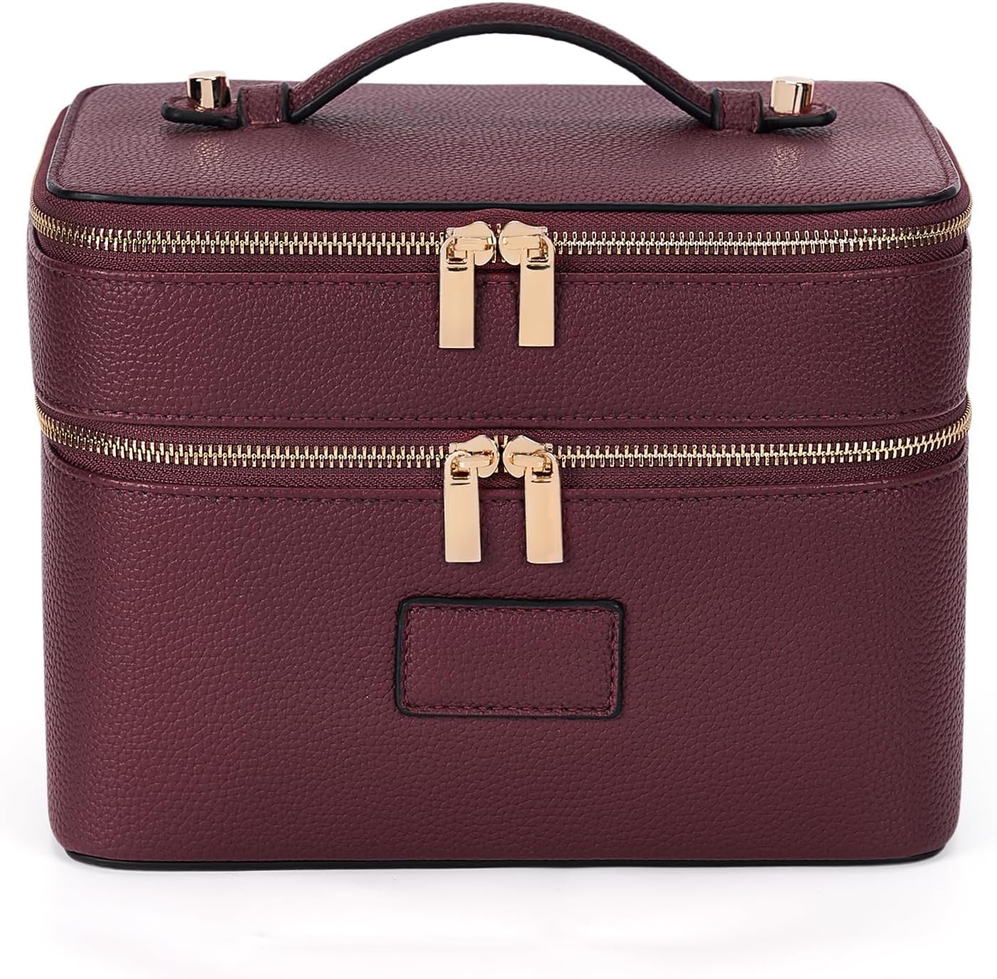 Starnearby Trousse de Maquillage Double Couche Grande Capacité en Cuir Femme, Trousse de Toilette Voyage avec Compartiments Amovibles, Vanity Maquillage Femme, Trousse Cosmétique Portable (Bordeaux)