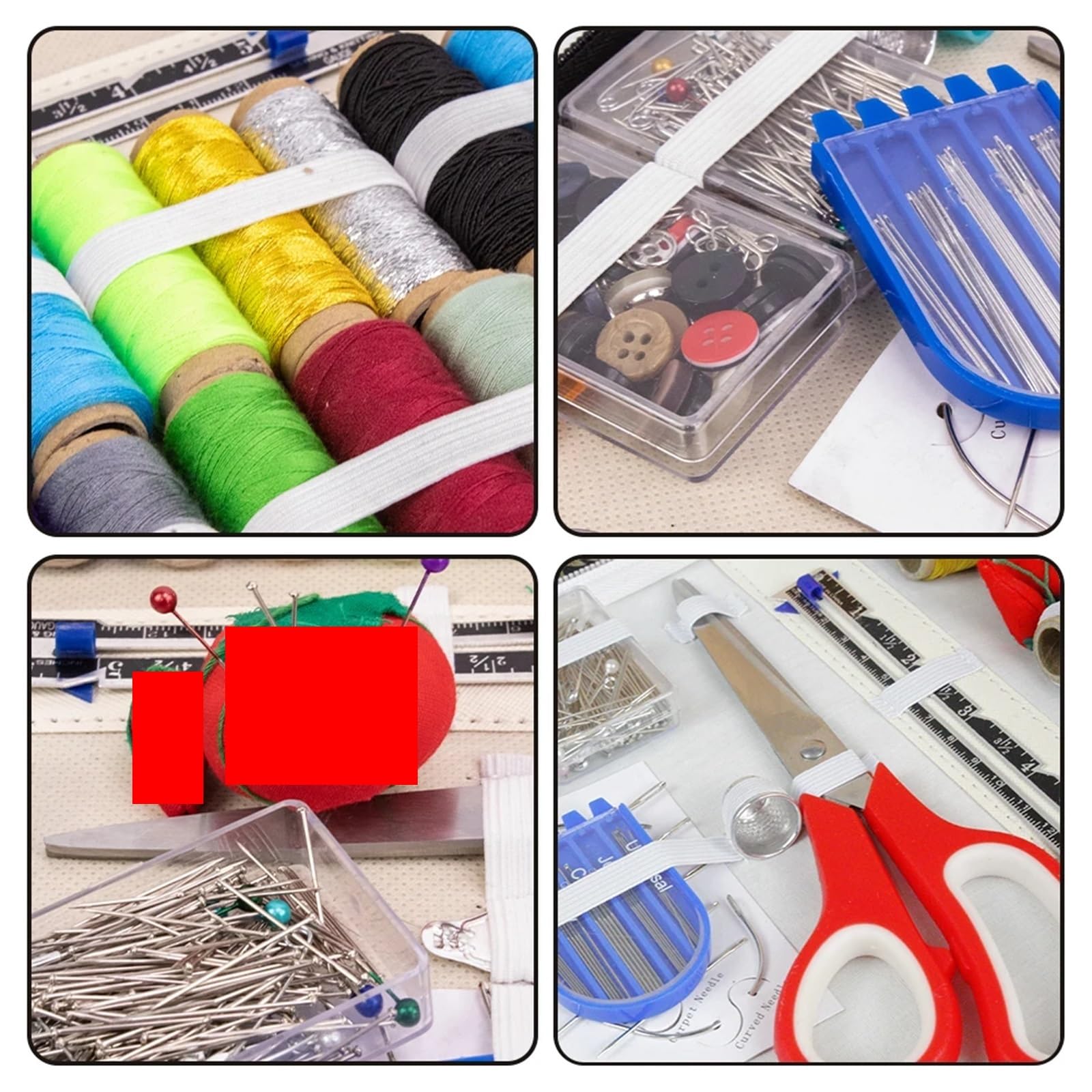 Kit da cucito da viaggio, 1 set di attrezzi da cucito multifunzione e accessori, kit completo da cucito per trapuntatura, cucito, ricamo, scatola da cucito per principianti e professionisti