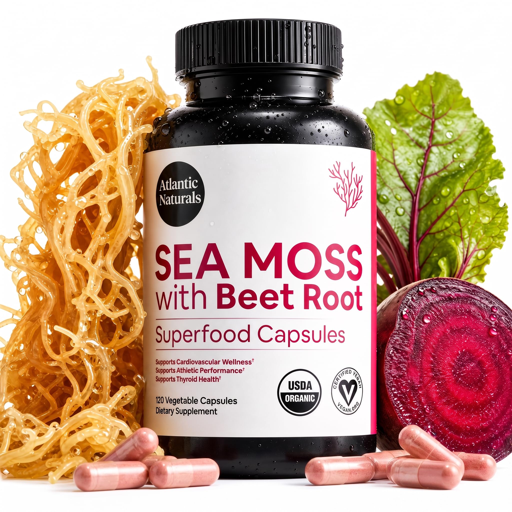Atlantic Naturals suplemento de musgo-do-mar irlandês e raiz de beterraba 1000 mg 120 cápsulas