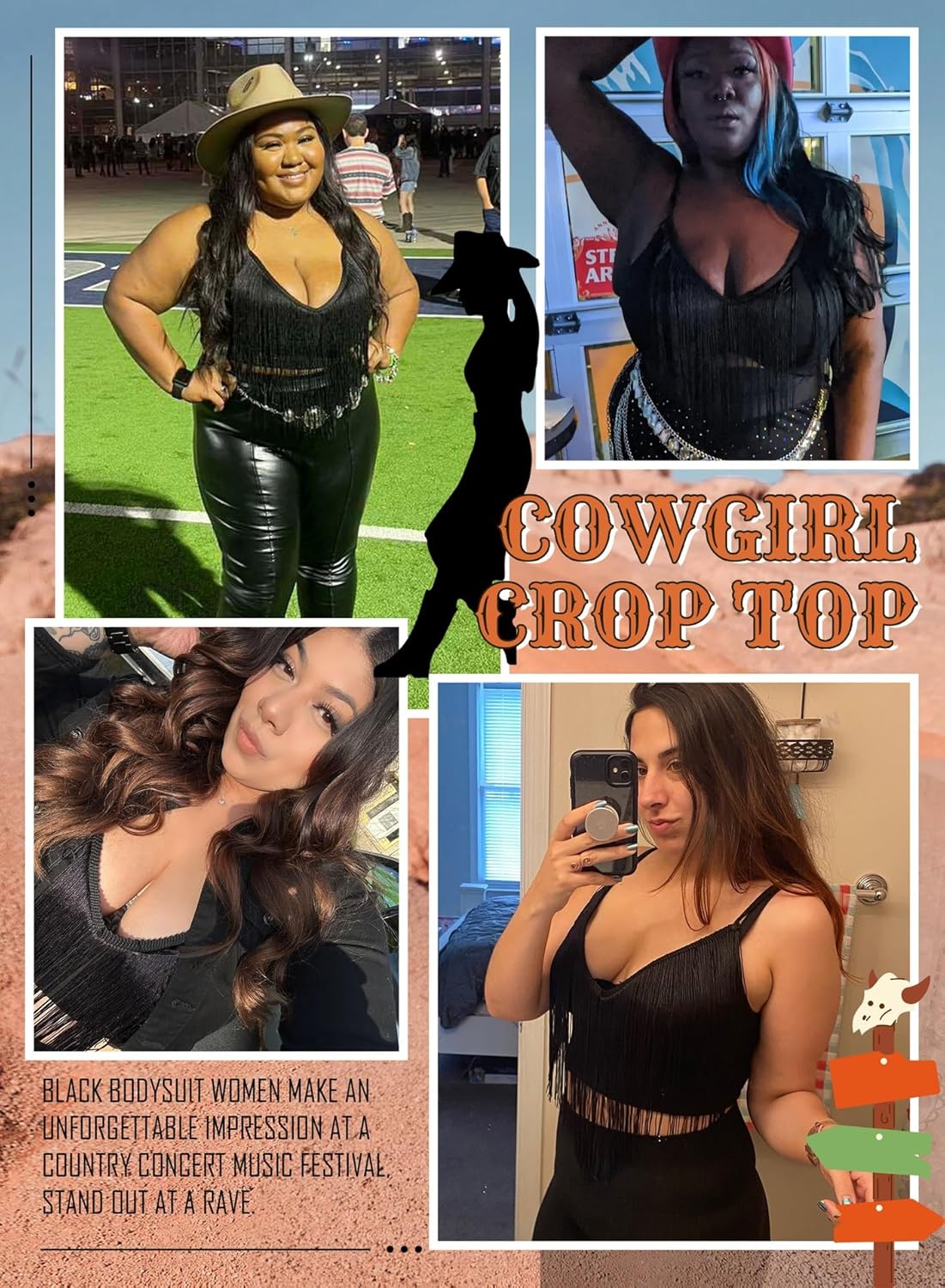 Women Plus Size Cowgirl Fringe Crop Top - Western Country Concert Outfit Rave Festival Tank Tassel Boho Rodeo Shirt - Image 4