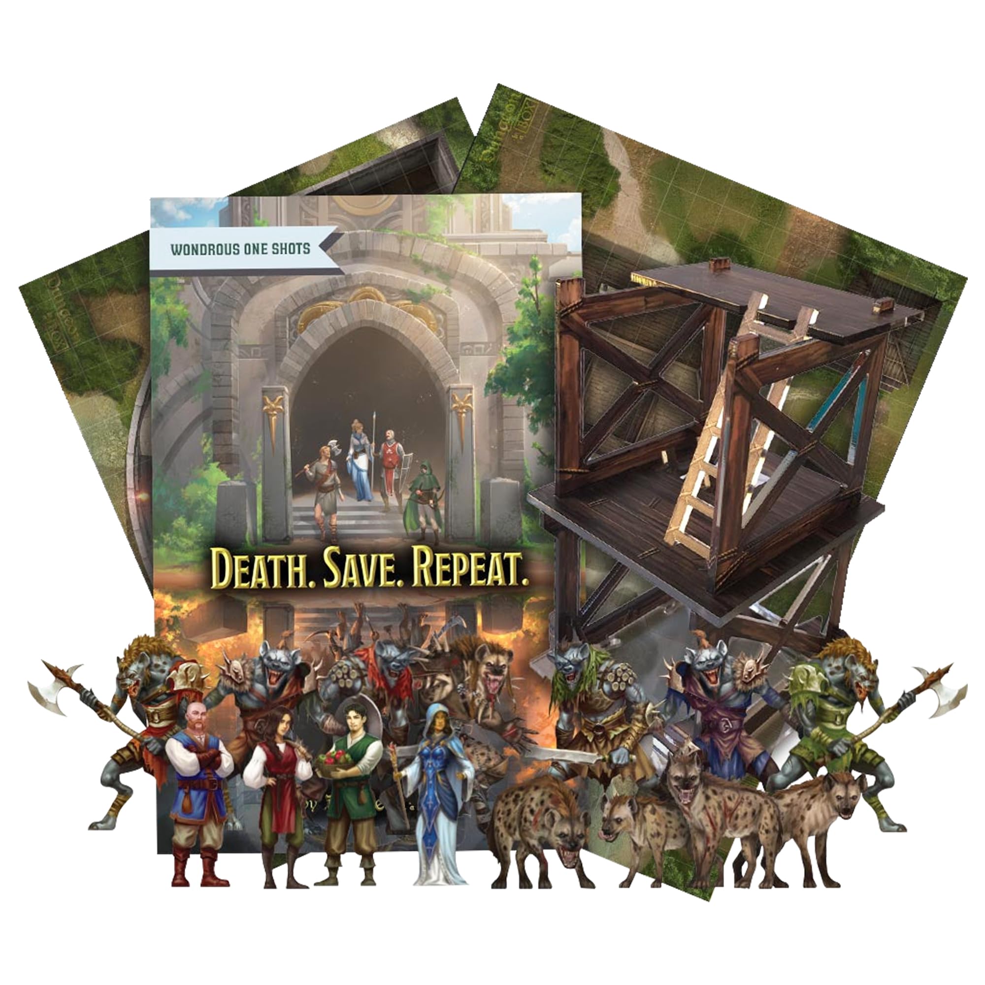 Dungeon In A Box - Death. Save. Repeat. 5e One-Shot Adventure for 4th-Level Characters, Includes D&D Miniatures, DND Battle Map, and Skinny Minis, Perfect DND Accessories for Tabletop RPG Campaigns