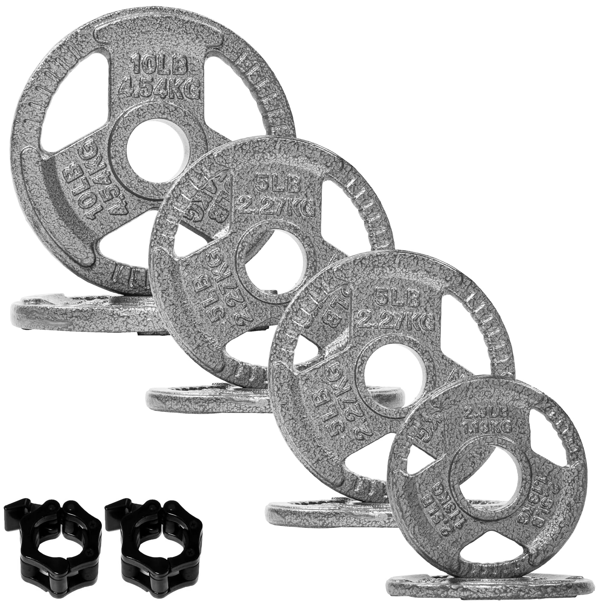 Fitvids 2-Inch Olympic Cast Iron Plate Weight Plate Set with Clamps for Strength Training and Weightlifting