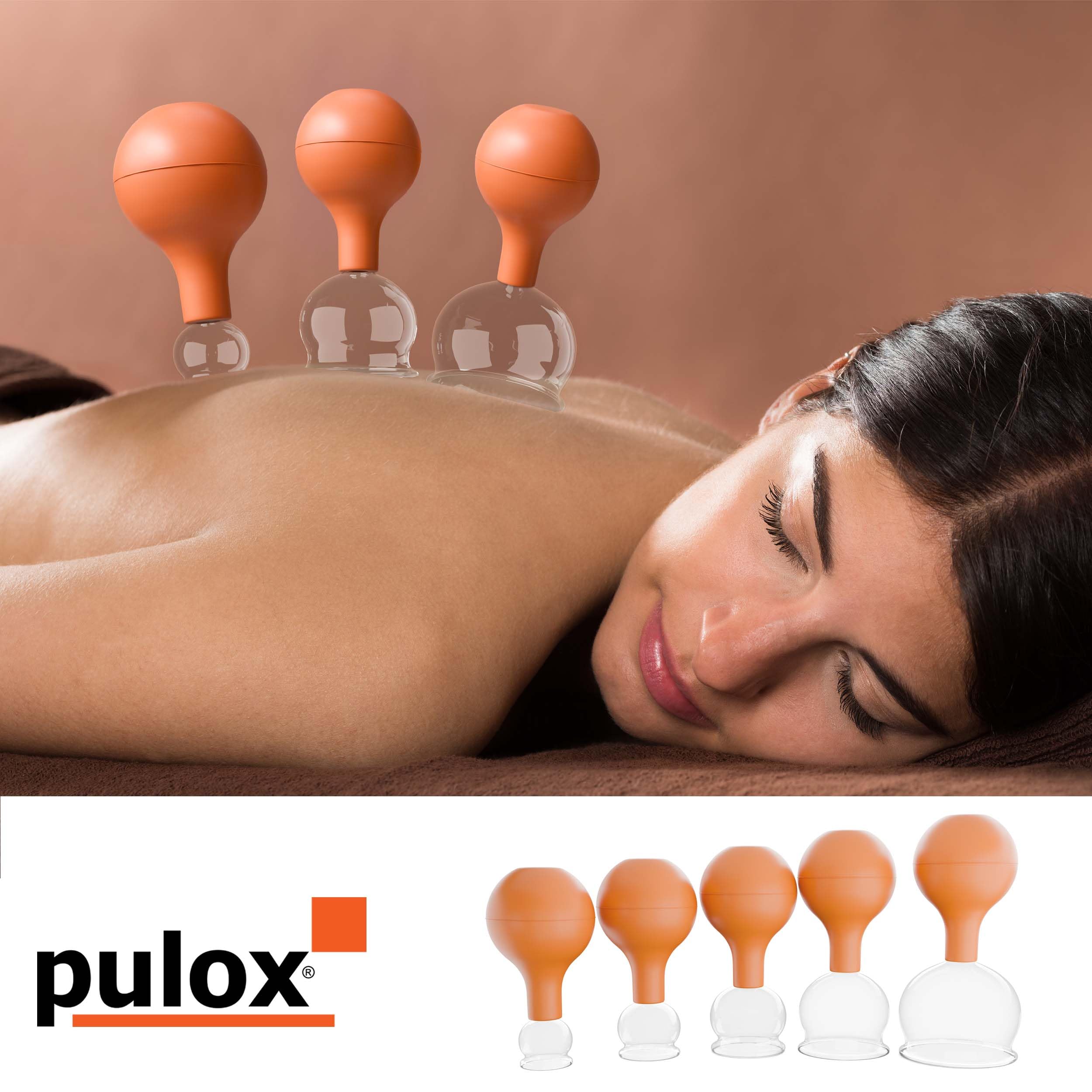 Pulox Juego de ventosas de cristal auténtico con ventosa – 3 x Ventosas médicas en marrón – 25 mm, 32 mm, 40 mm