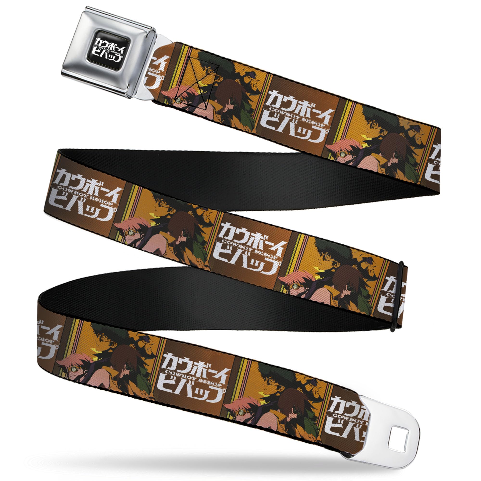 Crunchyroll Belt, Seatbelt Buckle Belt, Cowboy Bebop Crew Group Pose and Title Logo Blocks, Youth 20 to 36 Inches