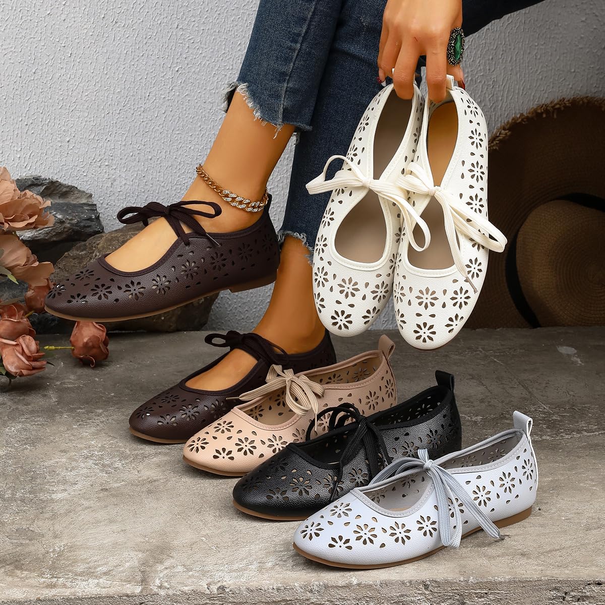 Ballerine da donna Slip-On Hollow Mary Jane