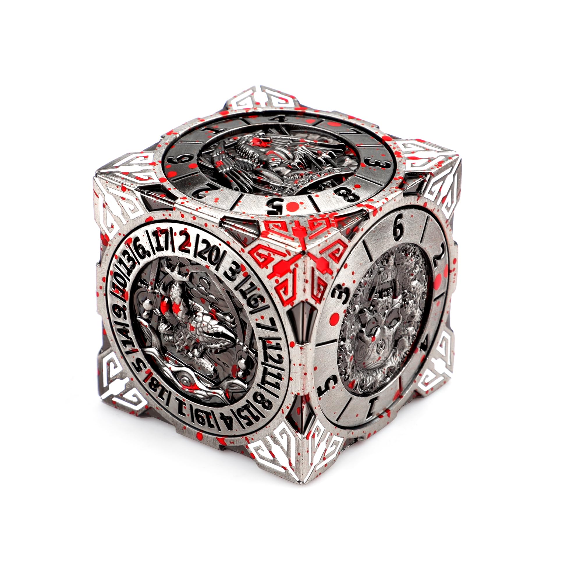 Dés rotatifs DND en métal pour D&D, Donjons et Dragons, dés de roulette pour jeux de table RPG MTG (argenté)
