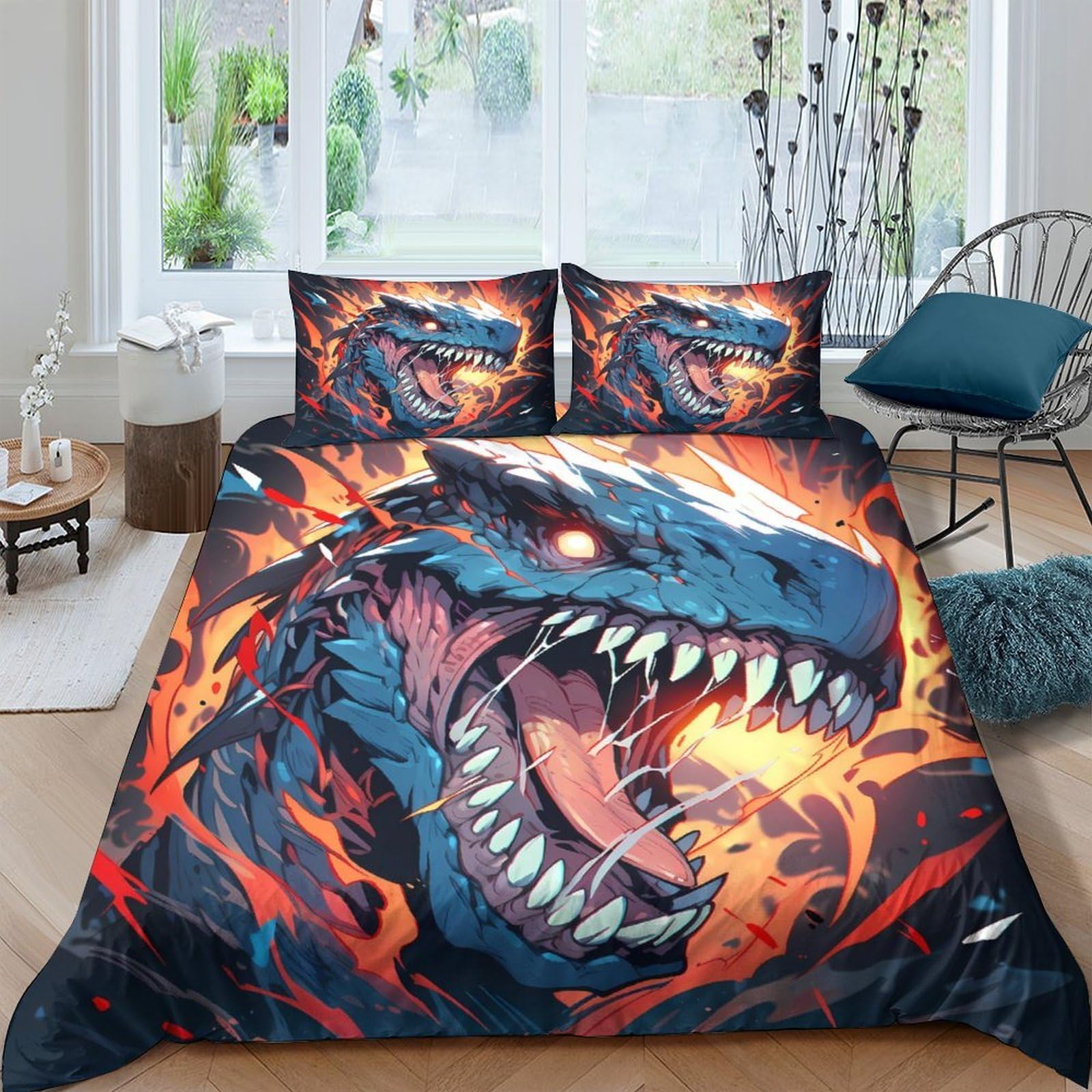 Ctjqhvkz Style-3 3D Printed Fire Dragon Fitted Sheet Microfiber Soft Breathable Lava Monster Mattress Cover For Bedroom Dorm Decor Single（135X200cm）
