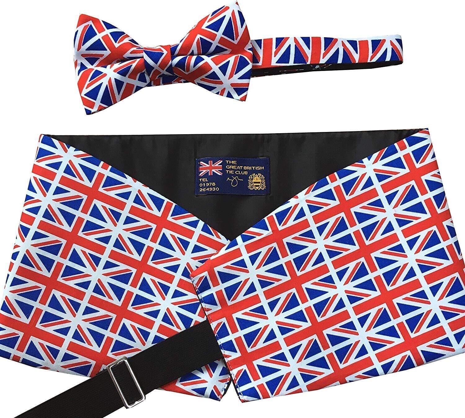 Men's Union Jack Flag Cummerbund Set (Includes Bow Tie & Pocket Square)