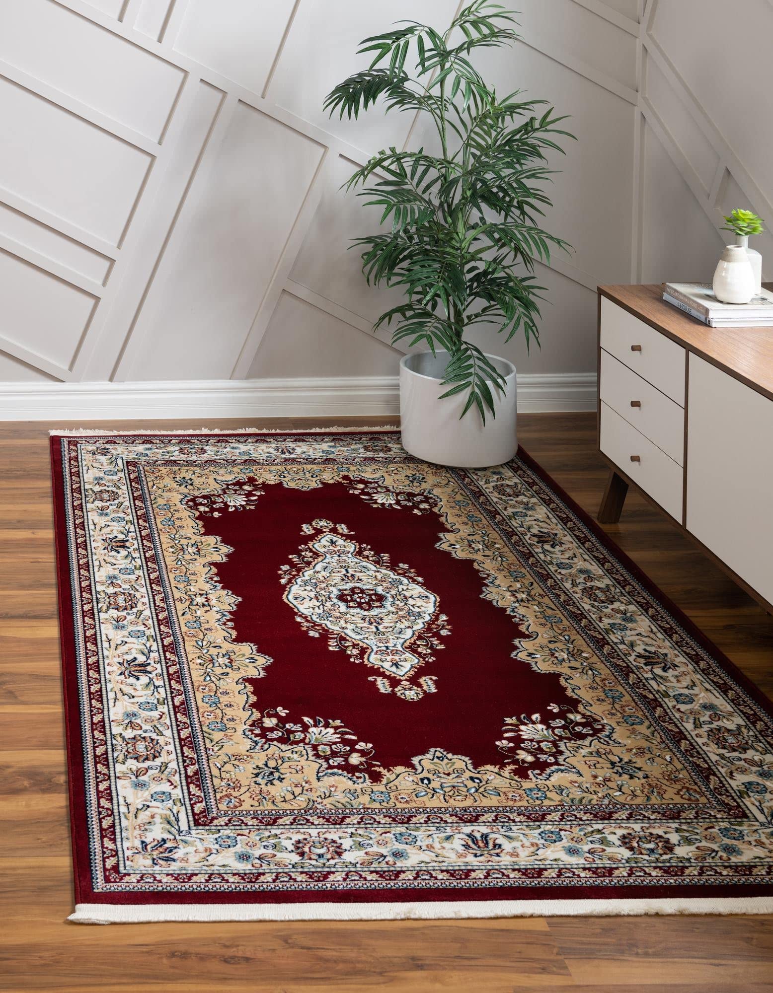 Rugs.com Rabia Collection Rug – 3' x 5' Burgundy Low Rug Perfect for Entryways, Kitchens, Breakfast Nooks, Accent Pieces