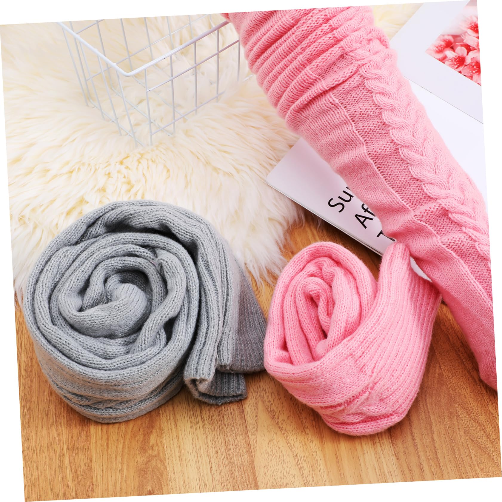 Beaupretty 2pares Calcetines De Mohair Para Mujer Calcetines Por Encima Rodilla De Punto Calentadores De Piernas Esponjosos Peludos Para Invierno Cómodos Para Uso Diario