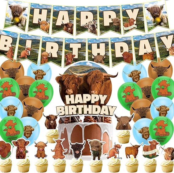 Décorations D'anniversaire De Vache De Haute Terre Pour Les Montagnes