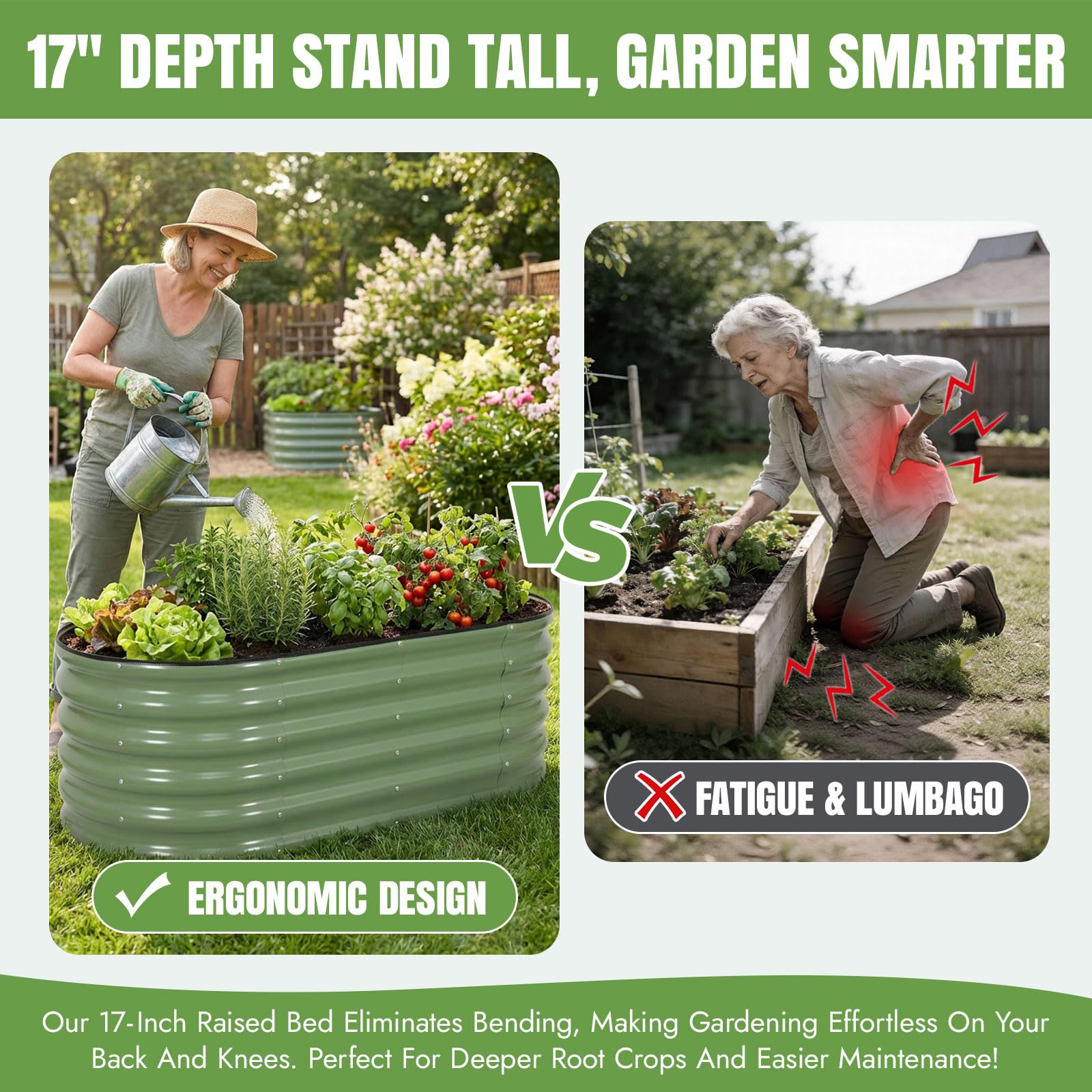 INNO STAGE Jardinière surélevée zinguée pour l'extérieur, jardinières pour jardinage, bac à plantes en métal, jardinière en acier, kit avec gants pour légumes, fleurs, herbes