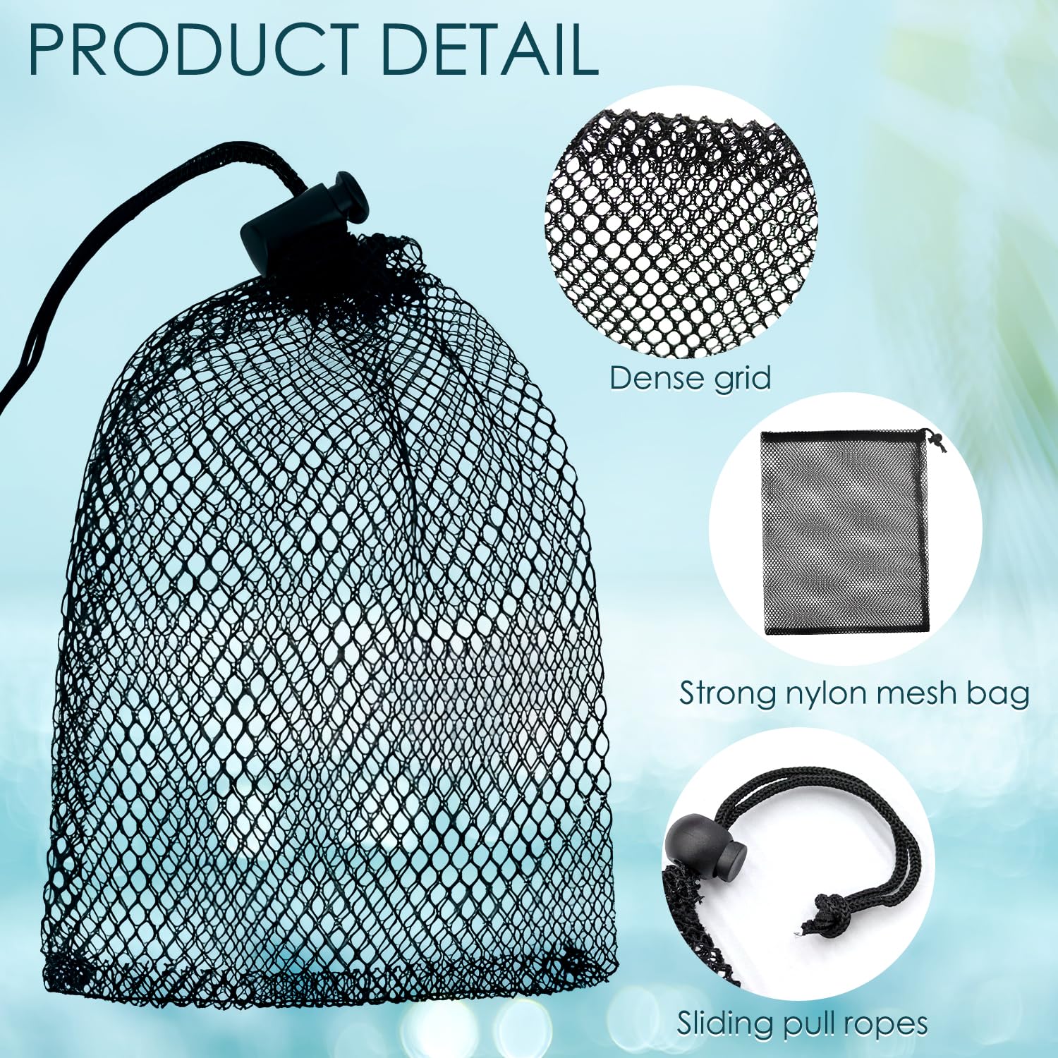 Sac à cordon en maille, grand sac à cordon en maille, organisateur de cordon, sacs de rangement, sacs en maille noire, sacs en filet en nylon pour piscine, plage