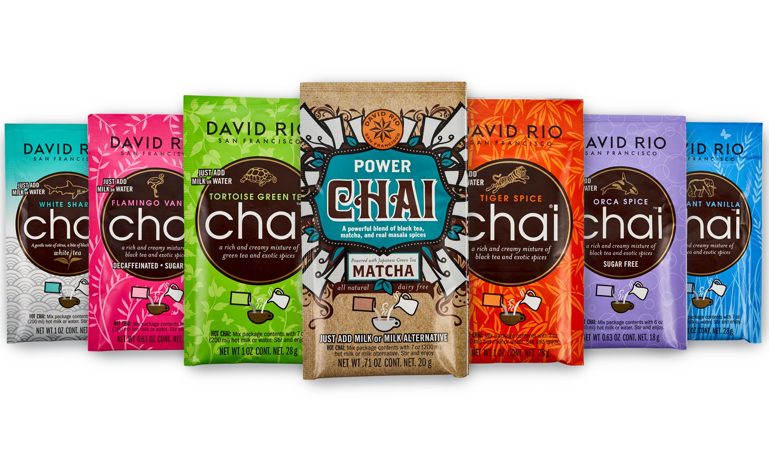 David Rio Elephant Vanilla Chai Flamingo Vanilla 7 Variety Tea Sampler 168g Chai Tea
