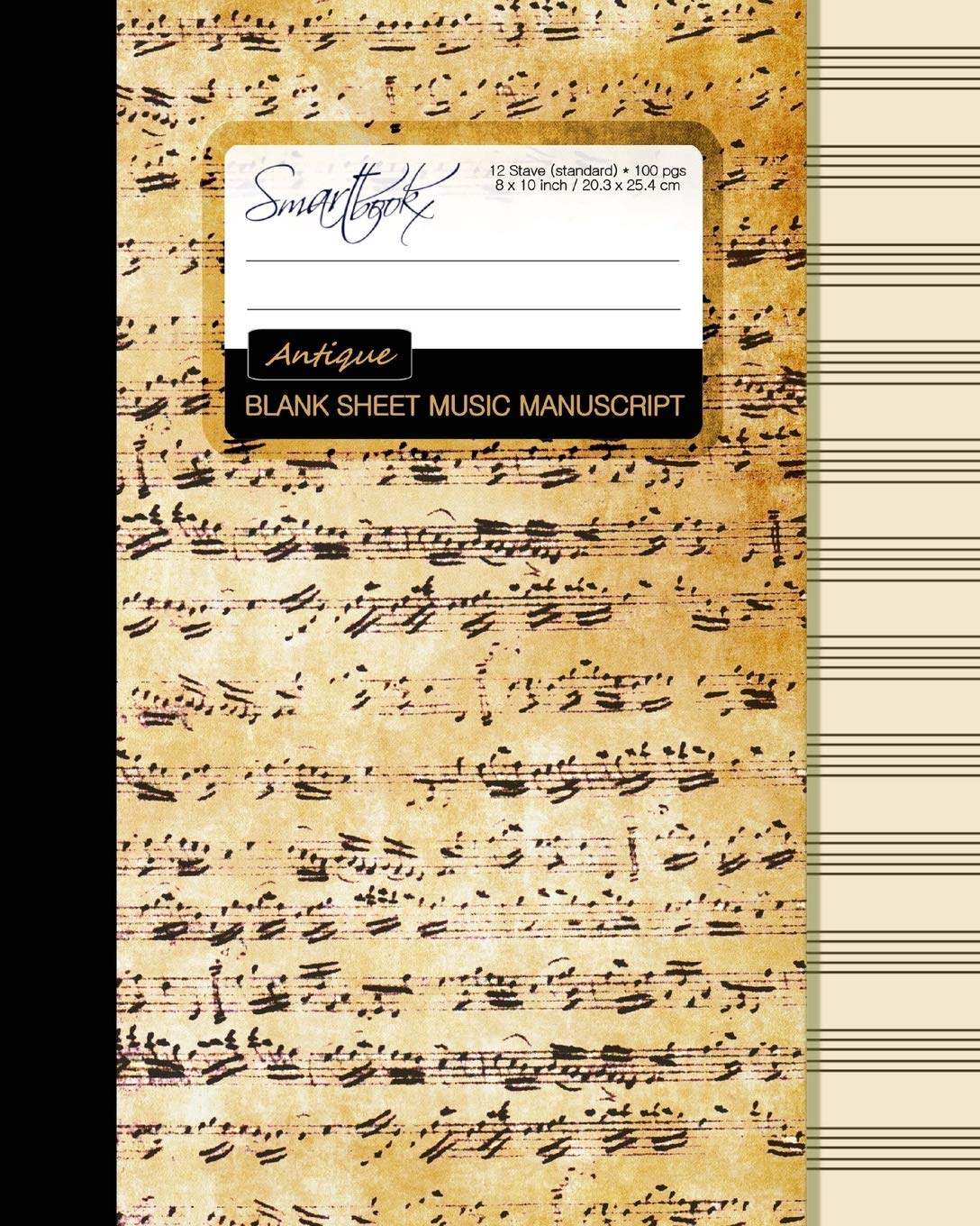 Blank Sheet Music: Music Manuscript Paper / Staff Paper / Musicians Notebook [ Book Bound (Perfect Binding) * 12 Stave * 100 pages * Large * Antique ]