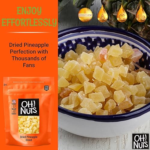 Miniatura 2 de Oh Nuts Piña seca en dados  Bolsa a granel de trozos de piña tropical deshidratados para rebanar y hornear  Bajo en azúcar sodio y colesterol sin