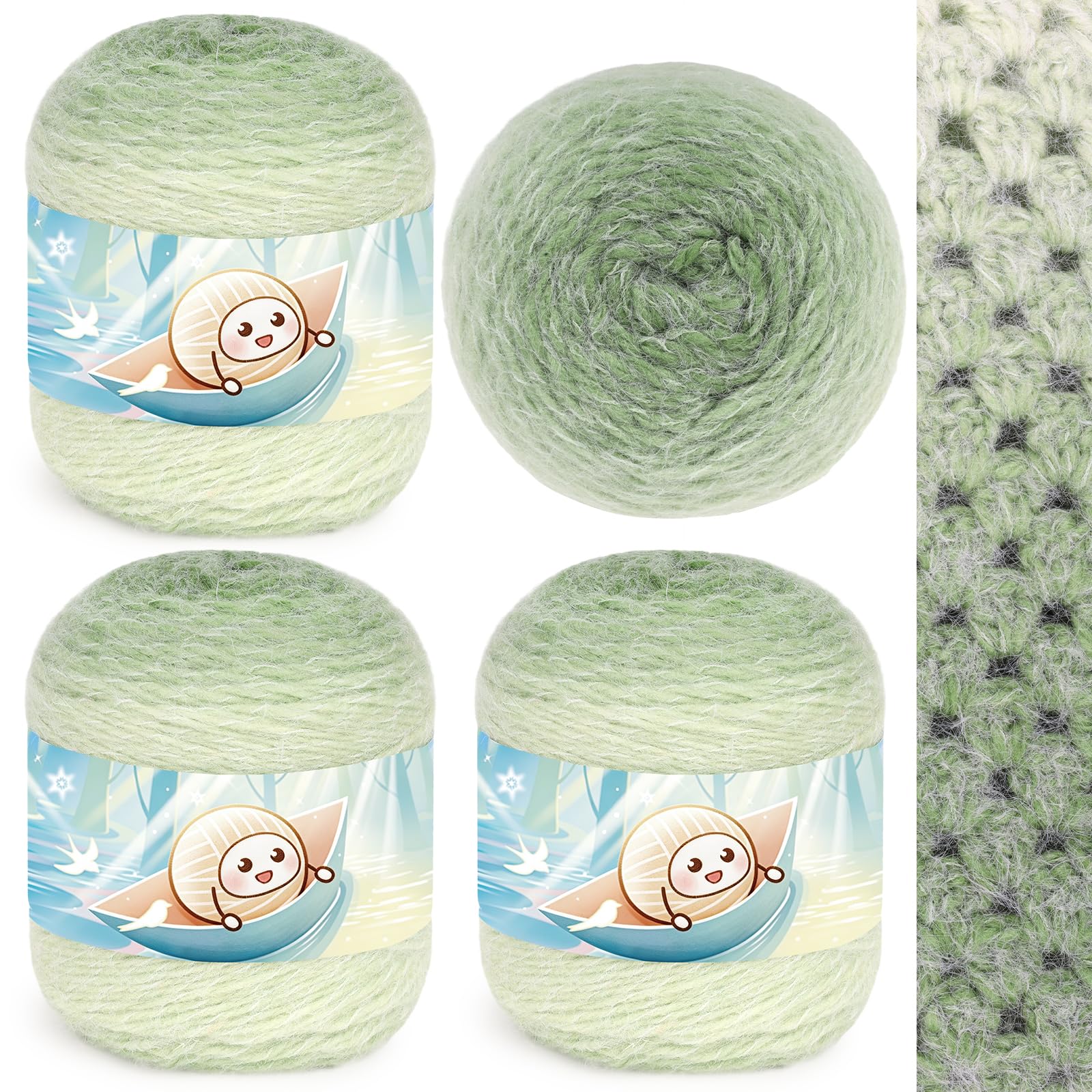 Aeelike Ombre Yarn Cake, 400g Ombre Wool for Knitting and Crochet, Green