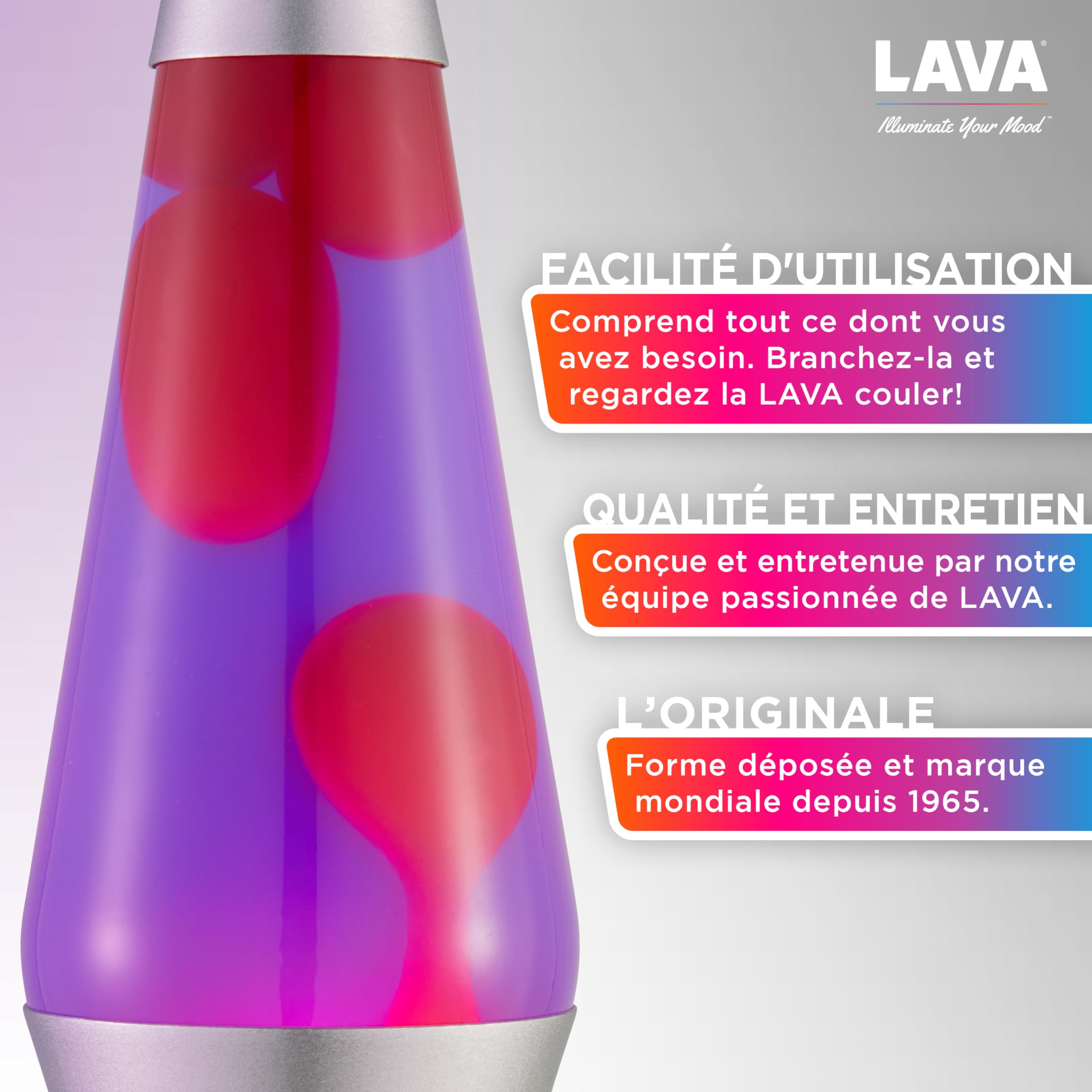 LAVA® - Lámpara Lava 2121, cera rosa, líquido morado, base y tapa plateados, original de 14,5 pulgadas. Lámpara de movimiento marca LAVA®