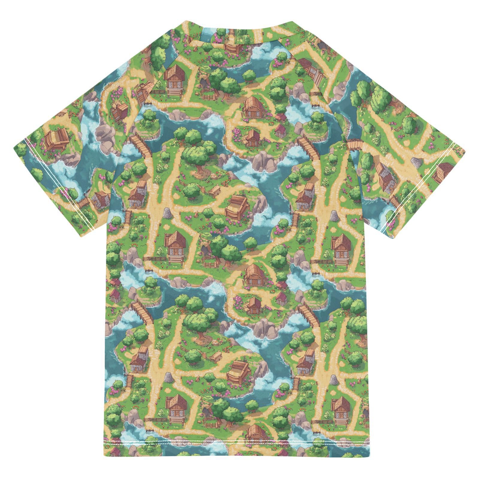 Boy Bathing Suit Short Sleeve Little Girls Swimsuit 3T Boho Game Map