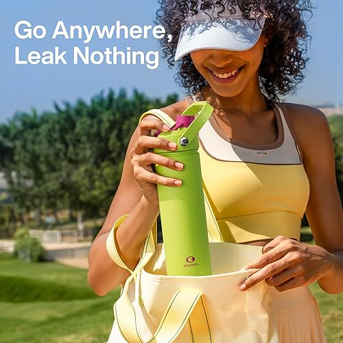 Miniatura 880 de ENCOOL Botella de agua aislada con popote, de acero inoxidable, a prueba de fugas, sin BPA, al vacío de doble pared que se mantiene fría durante 24