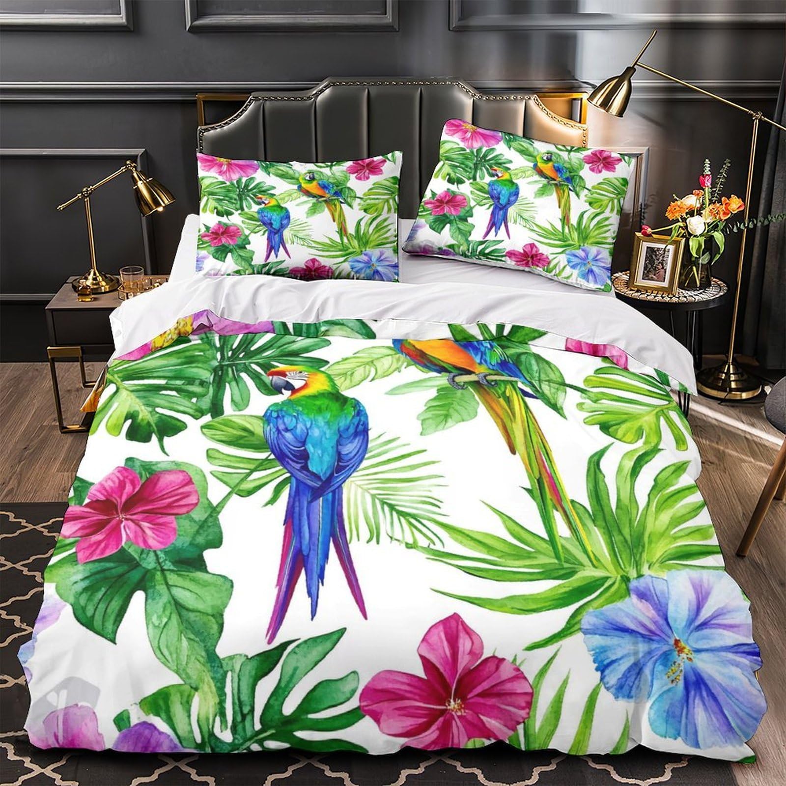 Fermeture éclair pratique sur cette housse de couette oiseaux tropicaux