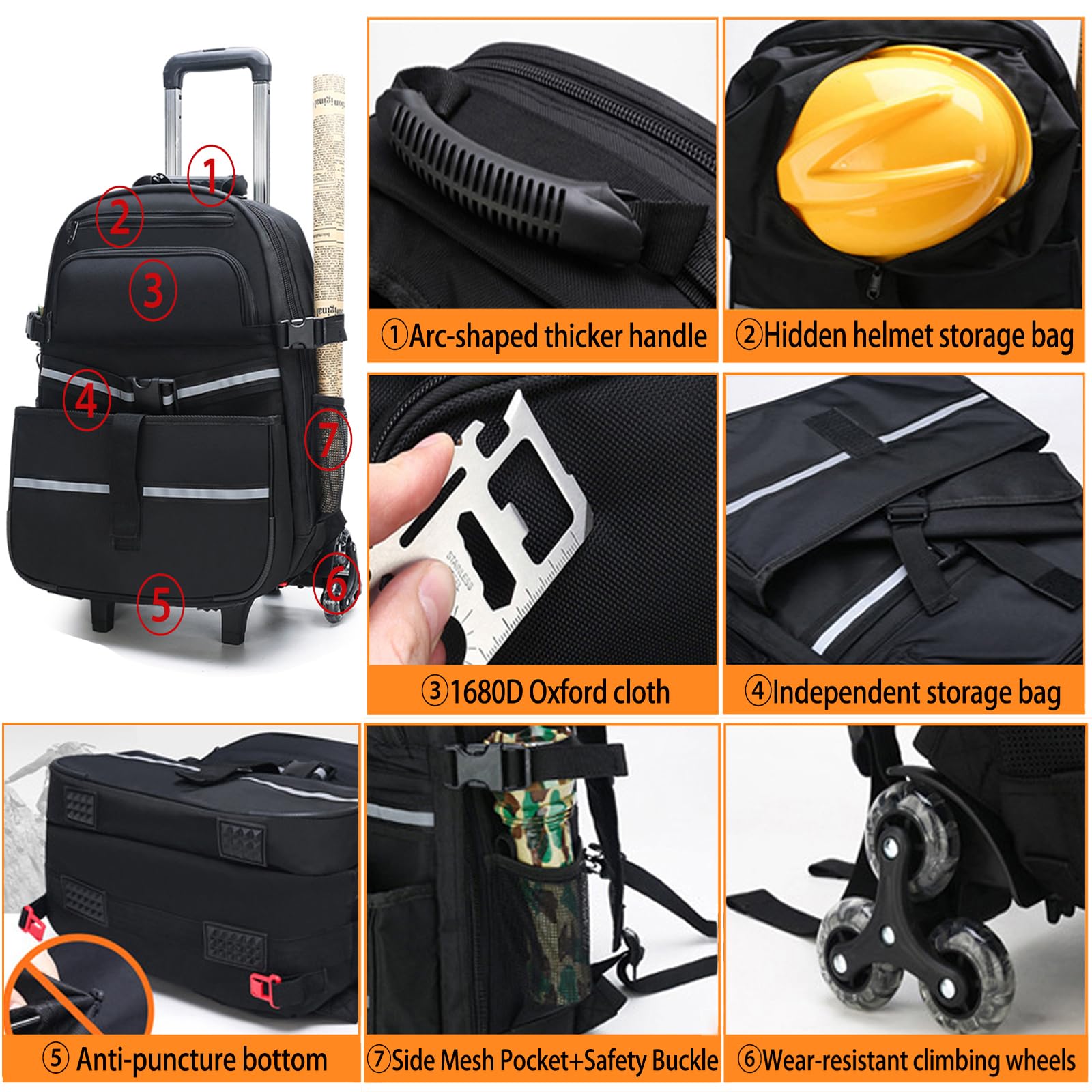 Mochila con Ruedas para Herramientas,Mochila De Viaje con Ruedas - Mochila Impermeable Desmontable - con Ruedas Trolley Mochila Maleta para Electricista,Fontanero,HVAC,Reparador De Cables