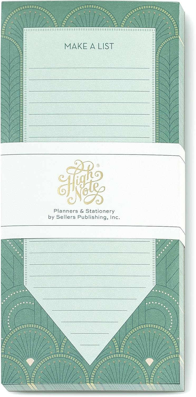Magnetic List Notepad, High Note Gatsby Art Deco Design, 3.75 x 8 Inch Tear-Off Pad for To-Do Lists, Reminders, Notes, Premium Stationery with Magnet