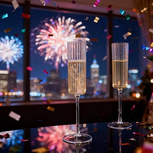 Miniatura 5 de Paquete de 36 copas de champán de plástico transparente, copas de champán desechables acanaladas de 6 onzas, copas de mimosa vintage transparentes