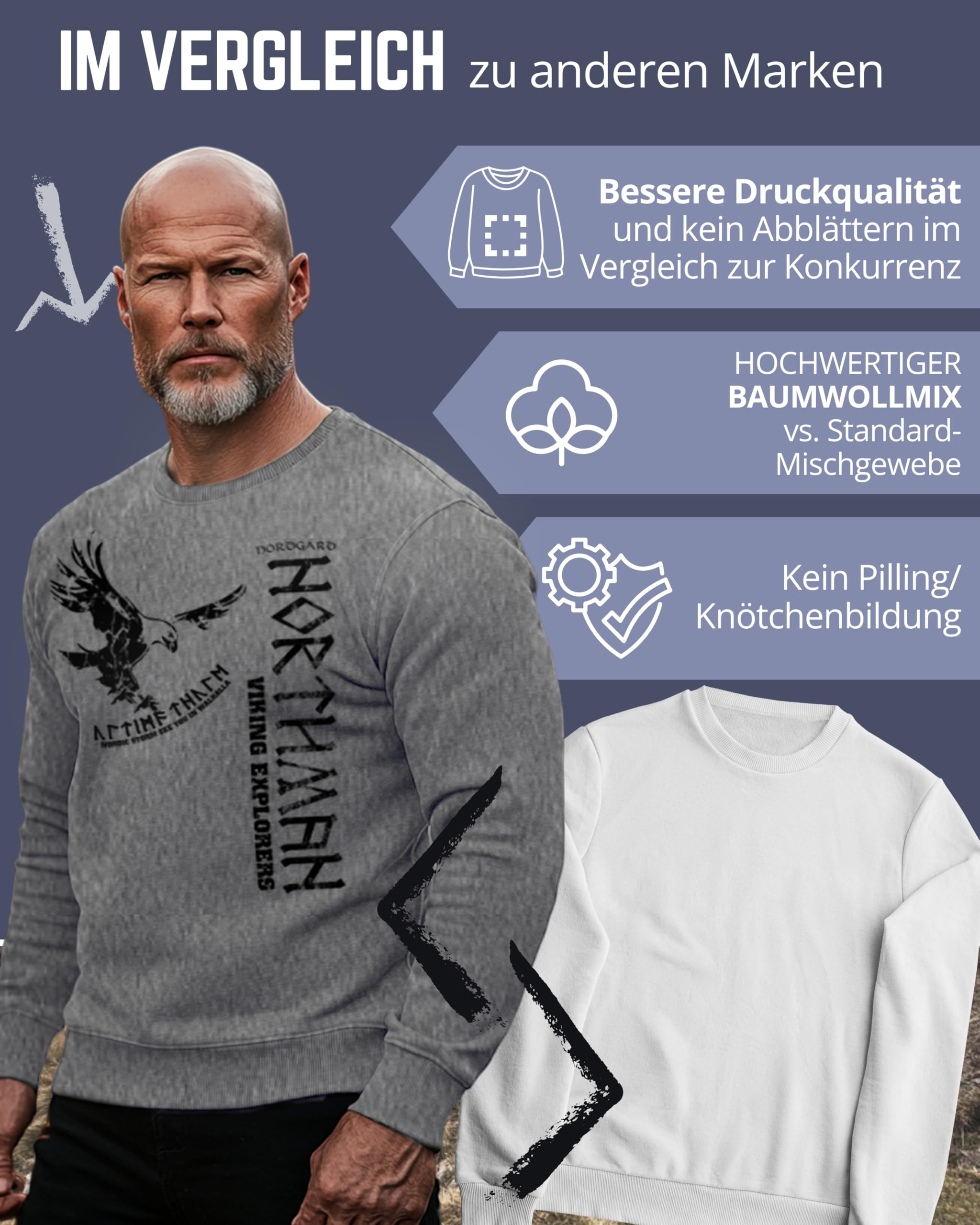 NORDGARD Viking Sweatshirt Northman 2 I Pulli aus 80% Baumwolle & 20% Polyester I Wikinger-Sweater mit Aufdruck I Ideal für Freizeit & Sport I Oeko-TEX Zertifiziert