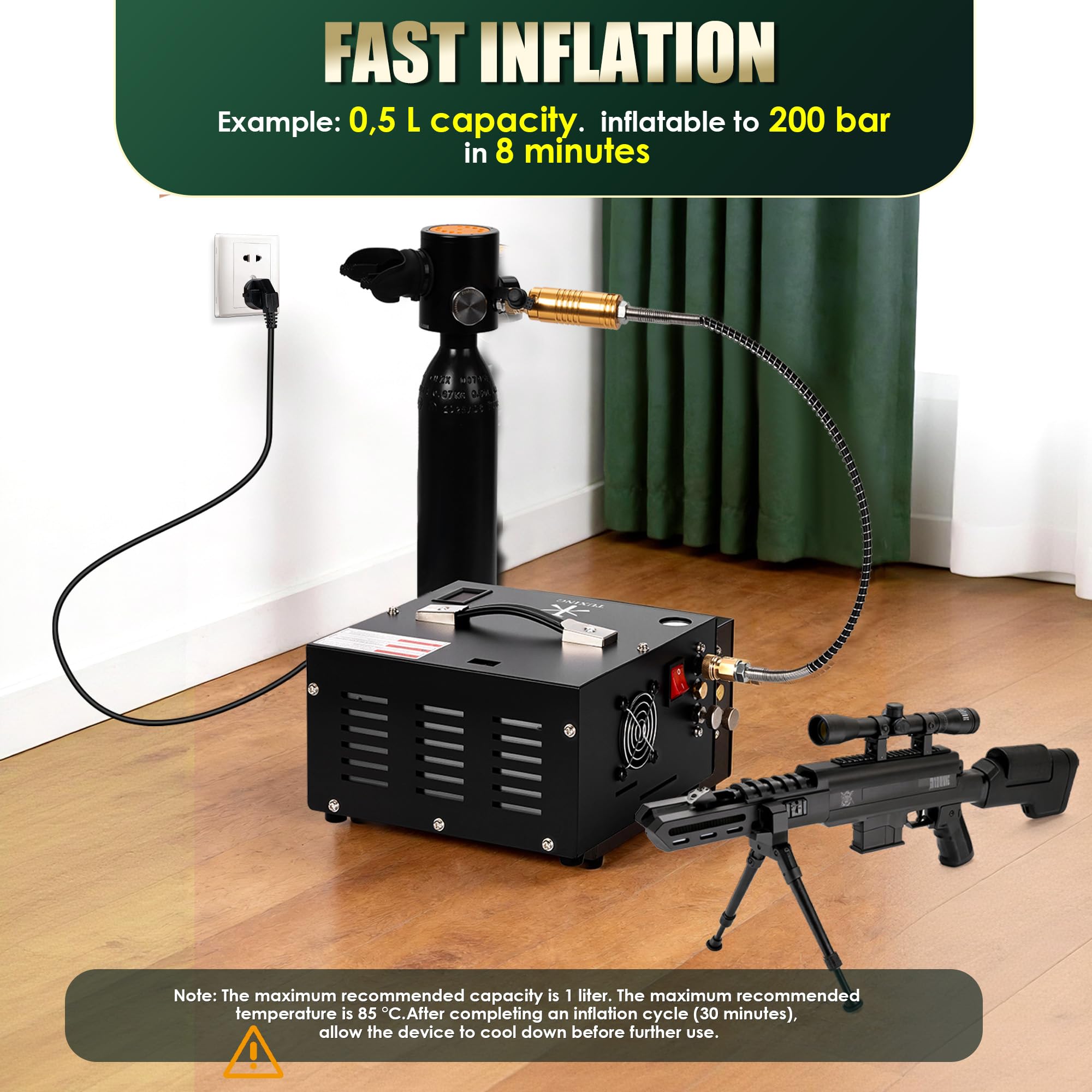 TUXING 4500Psi Pcp Compresor de Aire,Convertidor de potencia incorporado,Gran separador de agua y aceite,Arranque con un botón,Alimentado por 220v Ac o 12v Dc,Disco de explosión para Paintball/Scuba