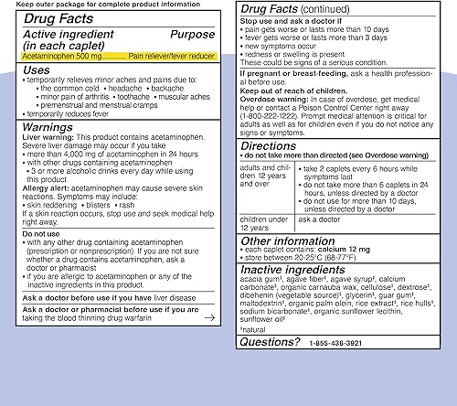 Miniatura 9 de Genexa Clean Acetaminophen Extra Strength, analgésico y reductor de fiebre sin colorantes, 0% aditivos artificiales, alivio del dolor para dolor de