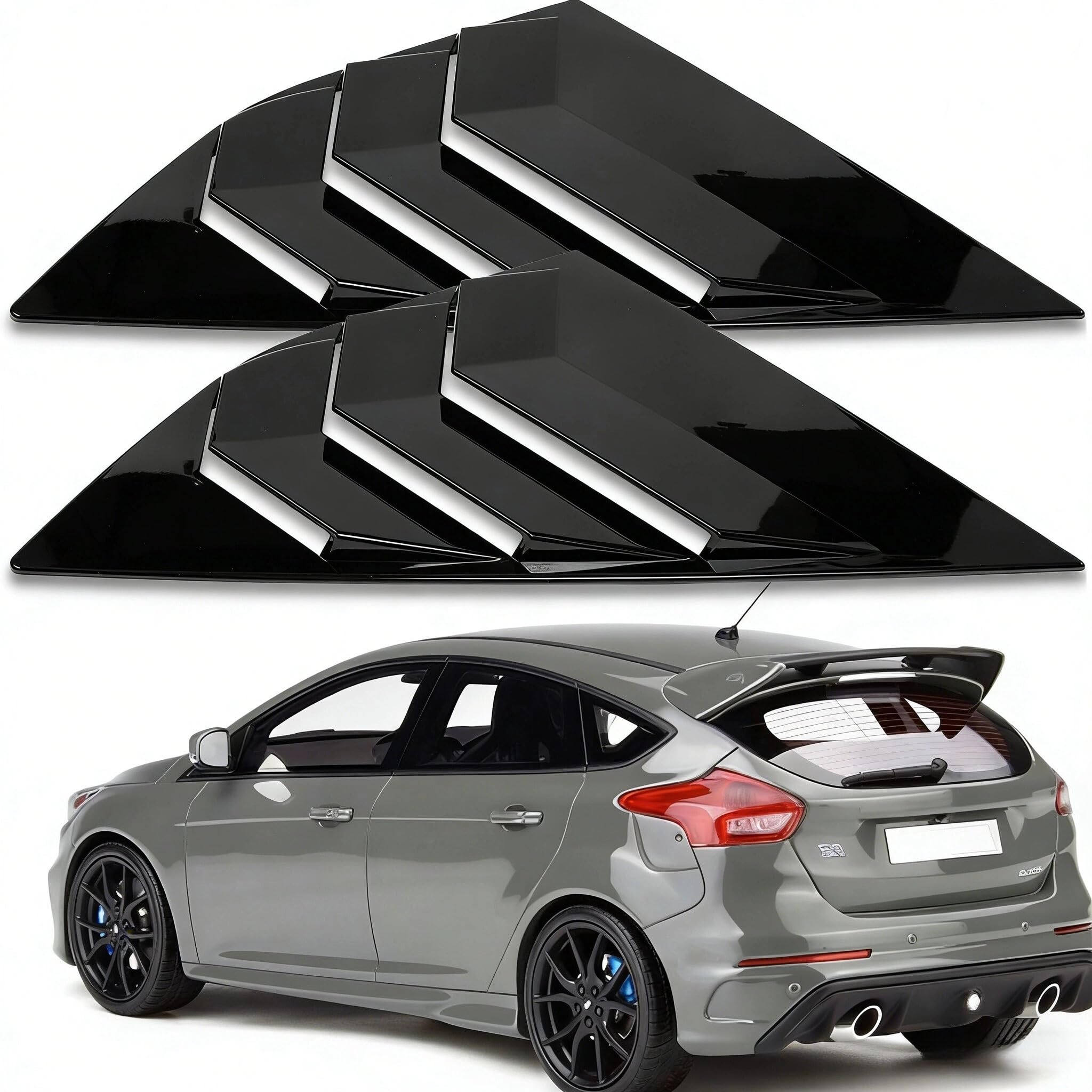AUTOXBERT 2x Gloss Black Car Rear Window Louvers Vent Trim For Ford Focus ST RS MK3 12-18, Provide some privacy and additional shade for your car exterior