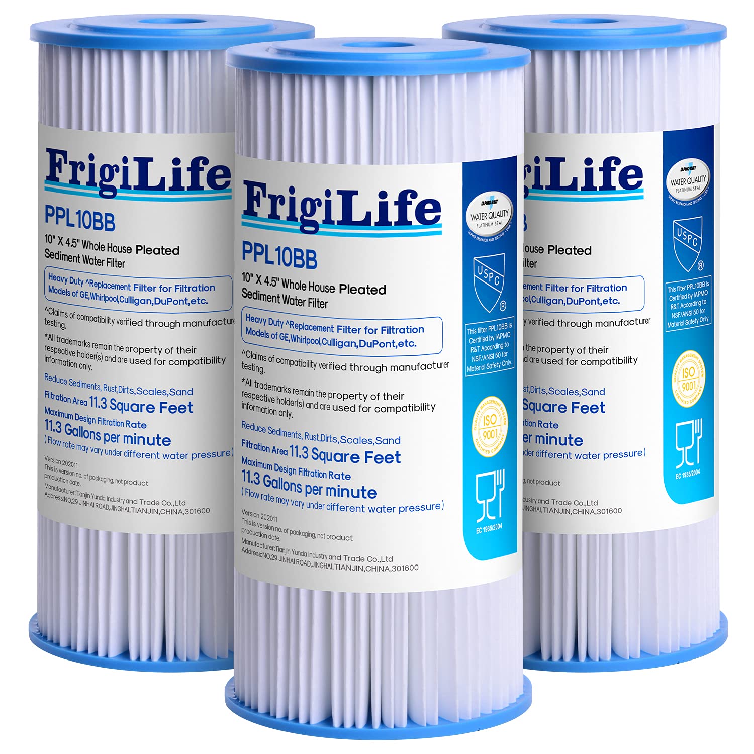 FrigiLife FXHSC - Filtro per sedimenti pieghettato per acqua di pozzo, 5 micron, 25,4 x 11,4 cm, compatibile con GE FXHSC, DuPont WFHDC3001, Culligan R50-BBSA, R50-BB, GXWH40L, ECP5-BB, confezione da